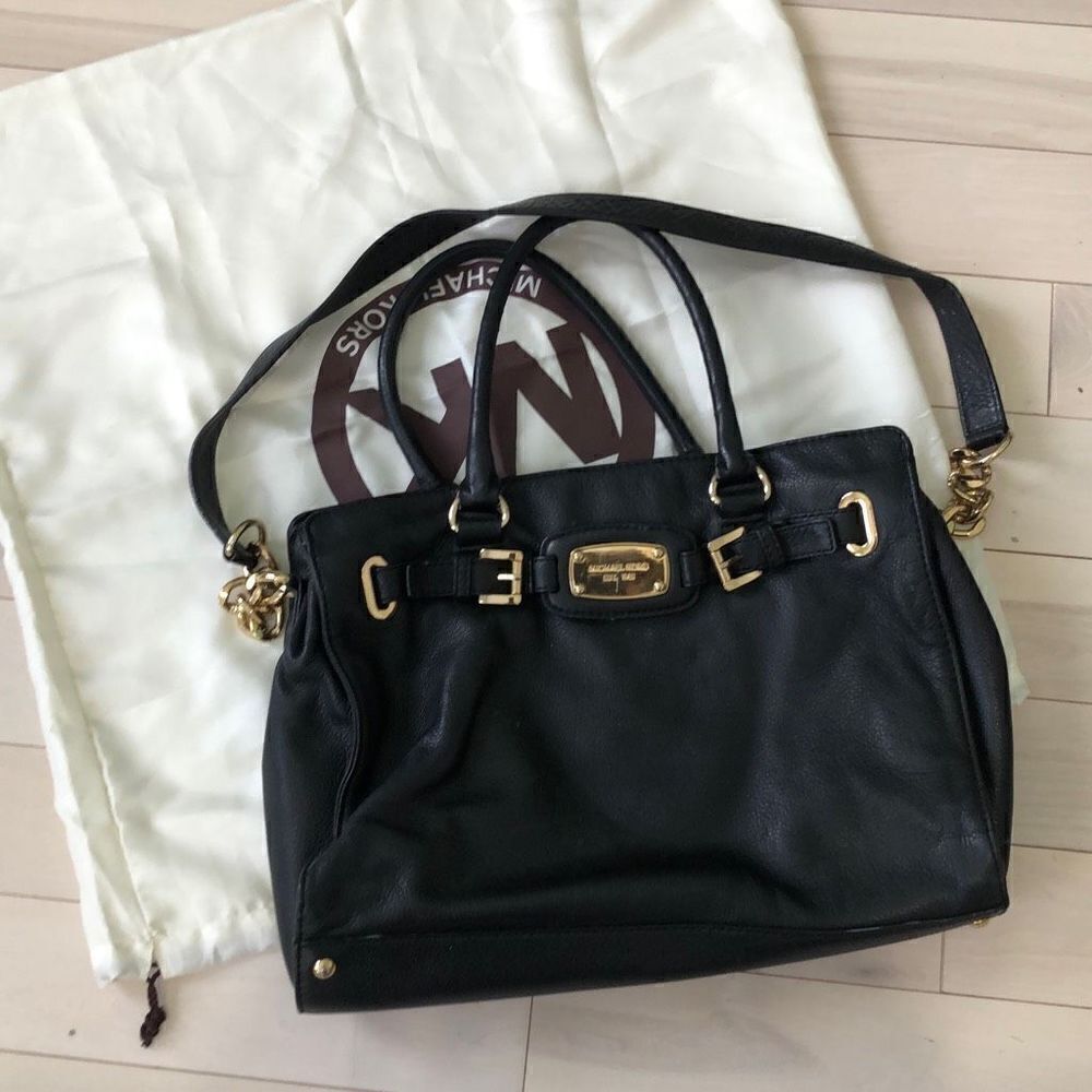 Michael Kors Women's Hamilton Gold Chain Strap Satchel Bag Black